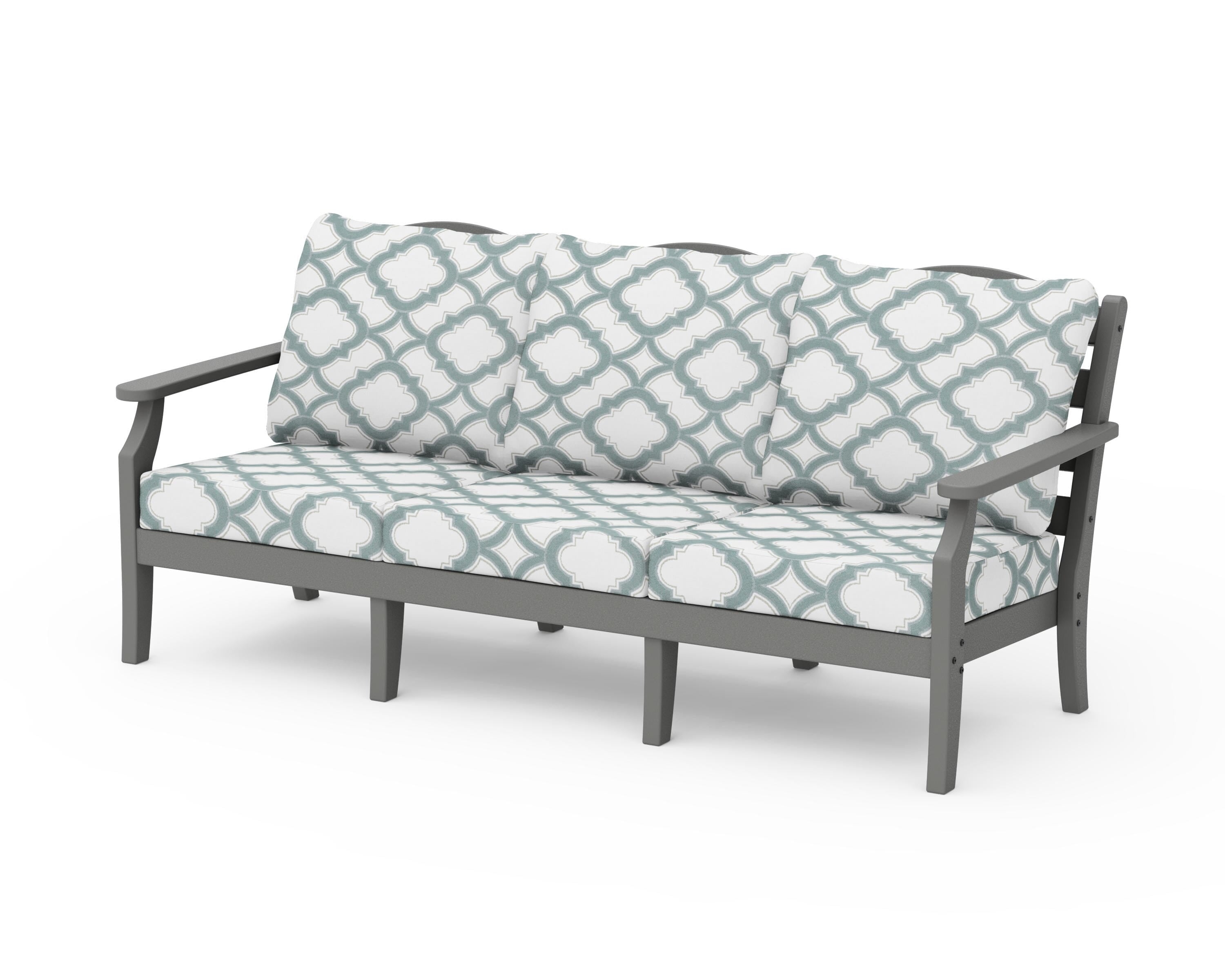 Draper James™ by  POLYWOOD® Savannah Deep Seating Sofa in Slate Grey / Trellis Glacier Spa