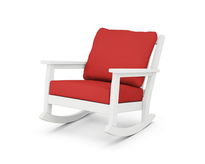 POLYWOOD® Chippendale Deep Seating Rocking Chair in White / Crimson Linen