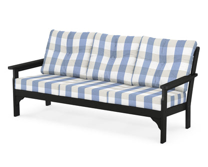 POLYWOOD® Vineyard Deep Seating Sofa in Black / Buffalo Plaid Sky Blue