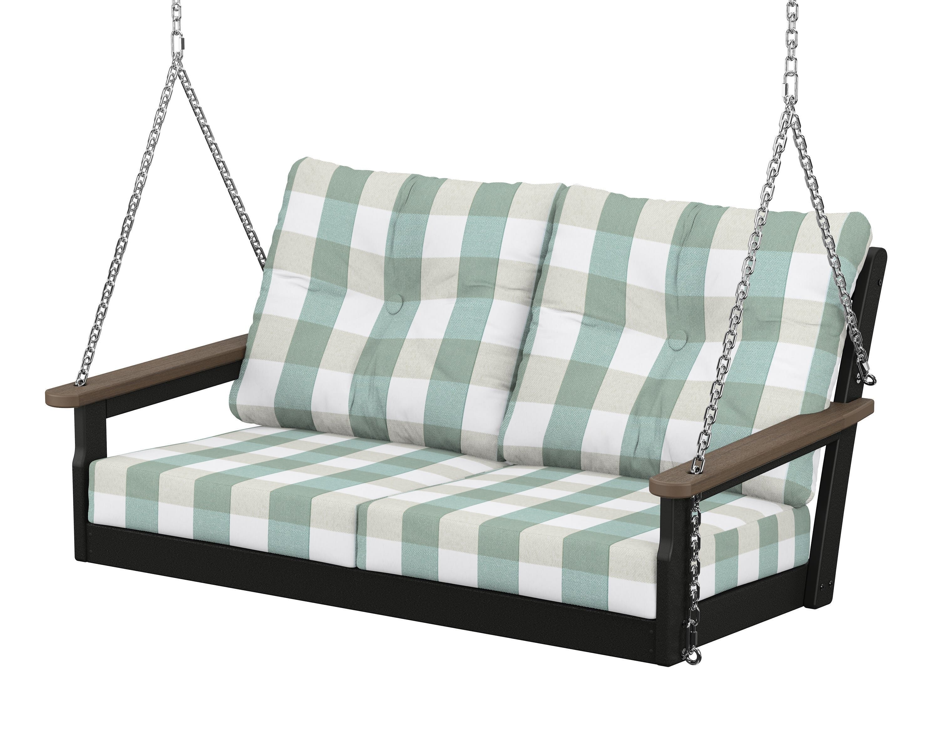 POLYWOOD® Vineyard Deep Seating Swing in Black / Kona / Buffalo Plaid Glacier Spa