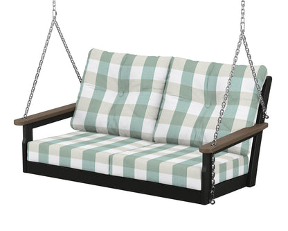 POLYWOOD® Vineyard Deep Seating Swing in Black / Kona / Buffalo Plaid Glacier Spa