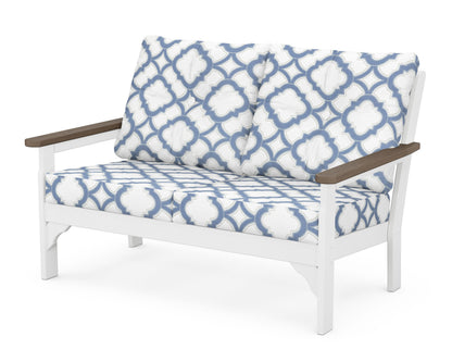 POLYWOOD® Vineyard Deep Seating Loveseat in White / Kona / Trellis Sky Blue