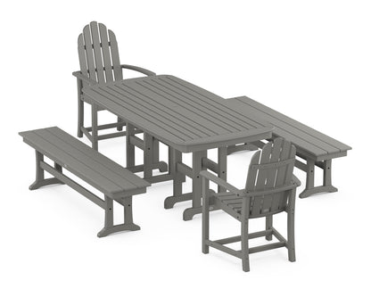 POLYWOOD® Classic Adirondack 5-Piece Dining Set with Benches in Slate Grey