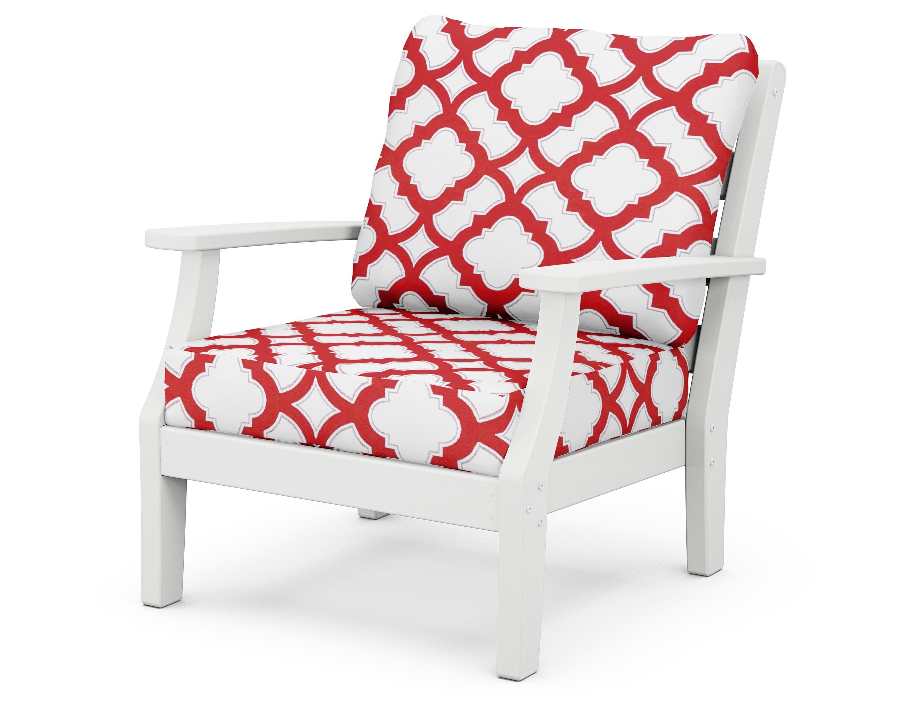 POLYWOOD® Chesapeake Deep Seating Chair in White / Trellis Crimson