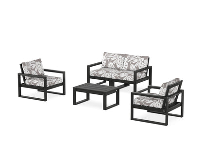 POLYWOOD® EDGE Sectional 4-Piece Deep Seating Set with Loveseat in Black / Leaf Grey Mist