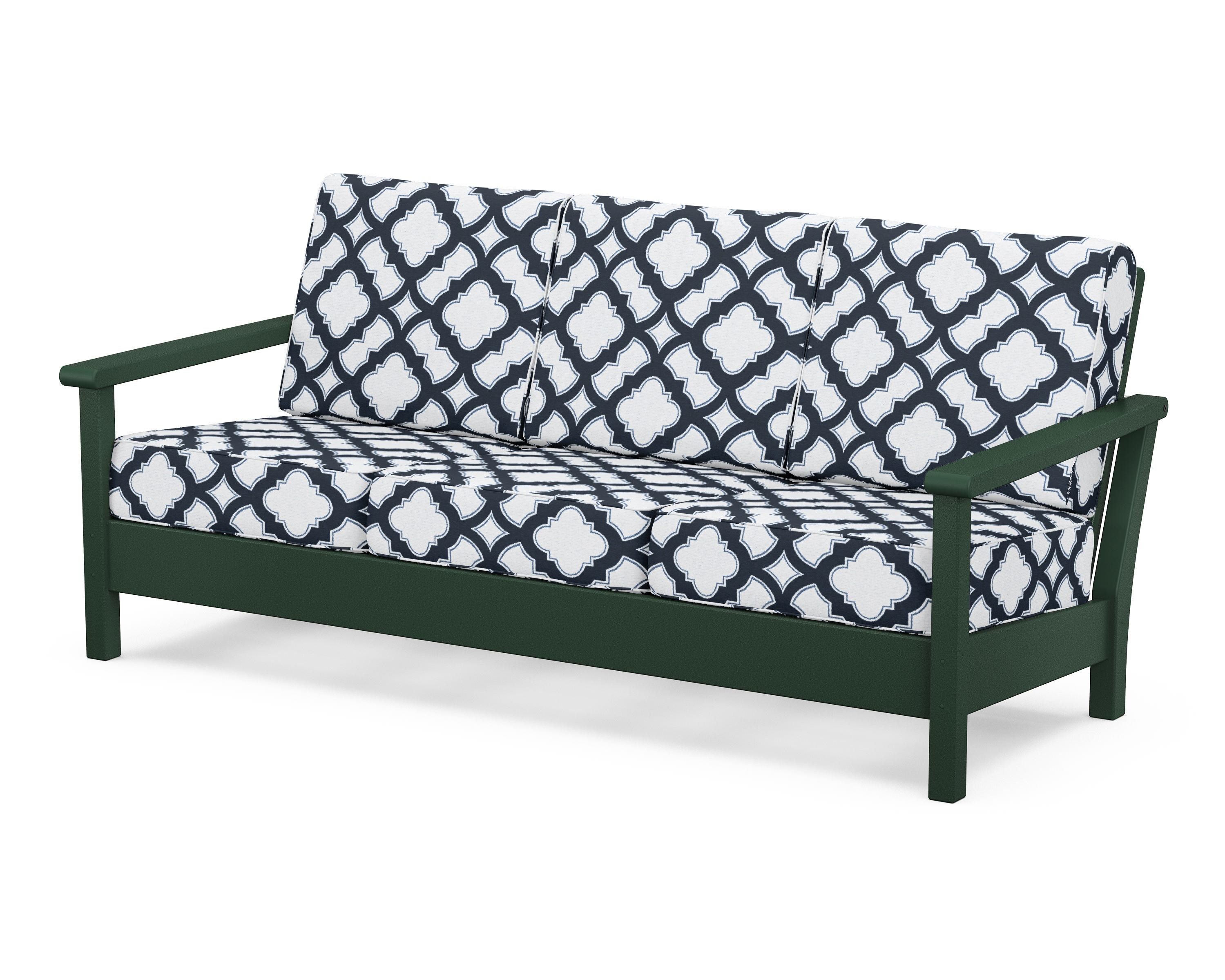 POLYWOOD® Harbour Deep Seating Sofa in Green / Trellis Marine Indigo