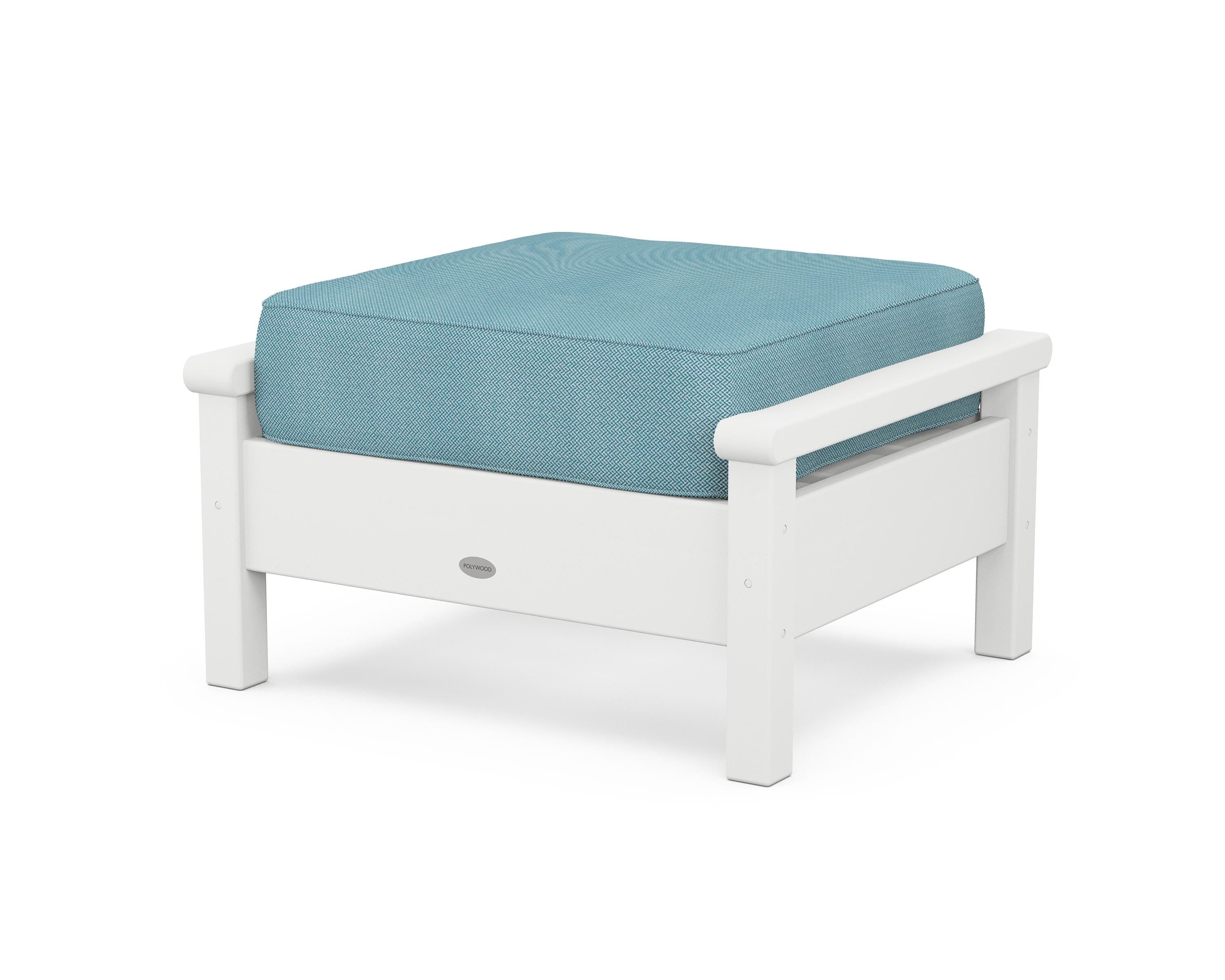 POLYWOOD® Harbour Deep Seating Ottoman in White / Lattice Sky Blue