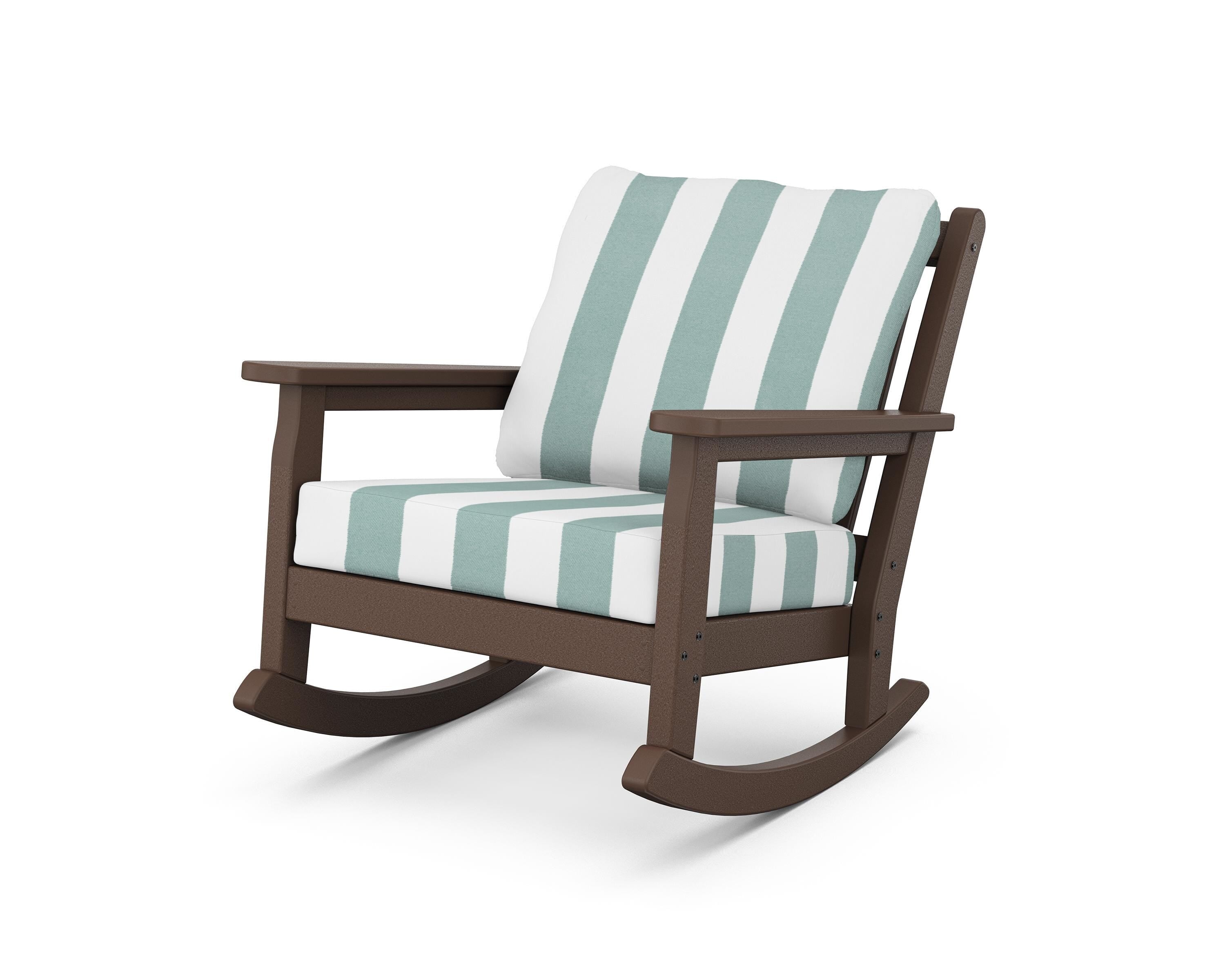 POLYWOOD® Chippendale Deep Seating Rocking Chair in Mahogany / Cabana Stripe Glacier Spa