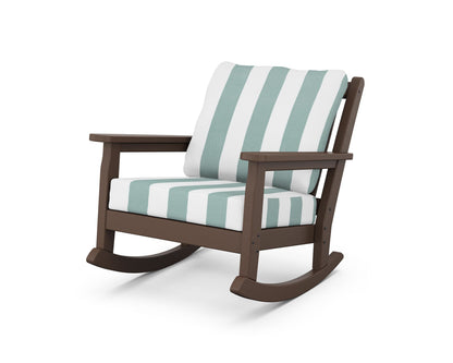 POLYWOOD® Chippendale Deep Seating Rocking Chair in Mahogany / Cabana Stripe Glacier Spa