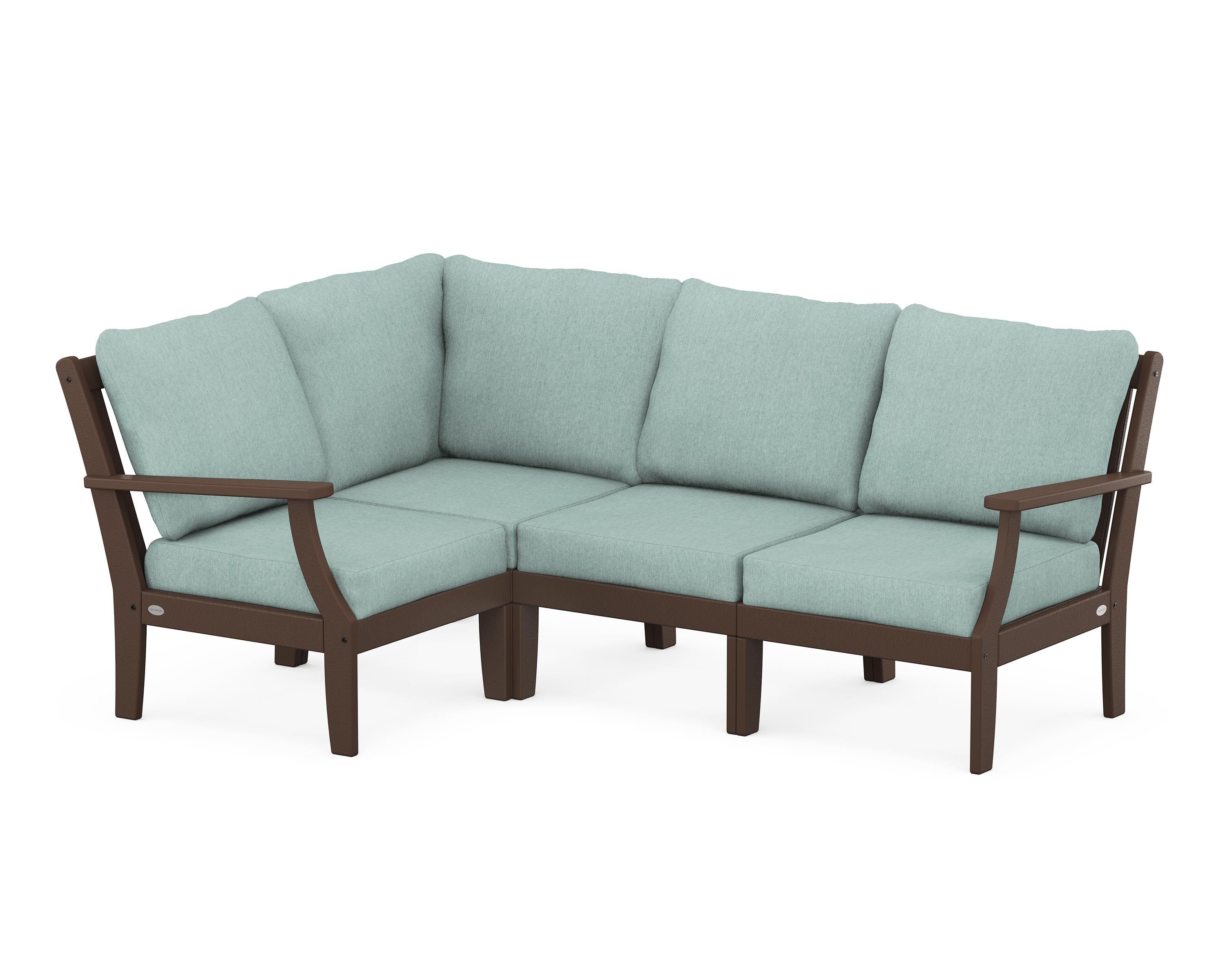 POLYWOOD® Braxton Modular 4-Piece Deep Seating Set in Mahogany / Glacier Spa