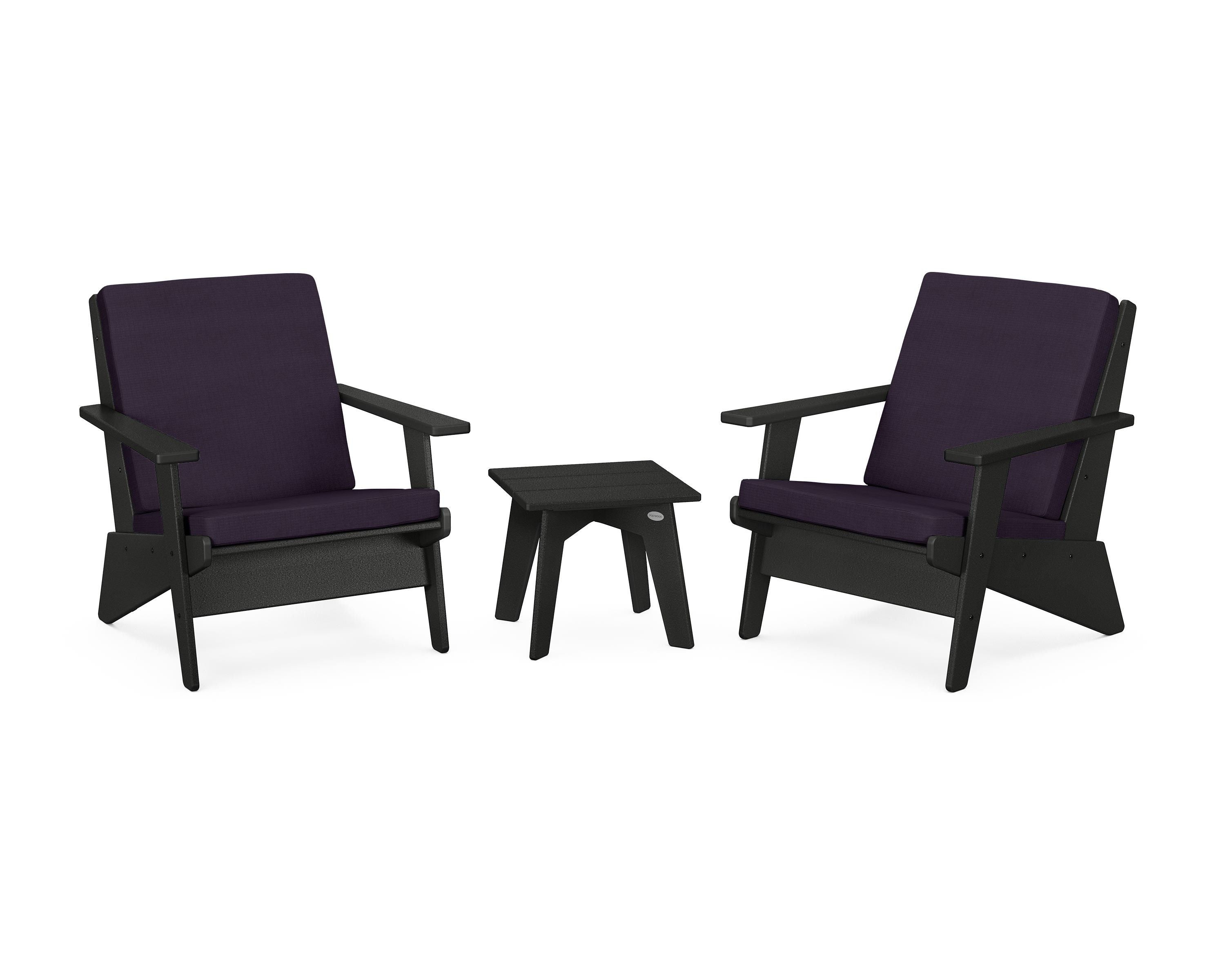 POLYWOOD® Riviera Modern Lounge 3-Piece Set in Black / Navy Linen