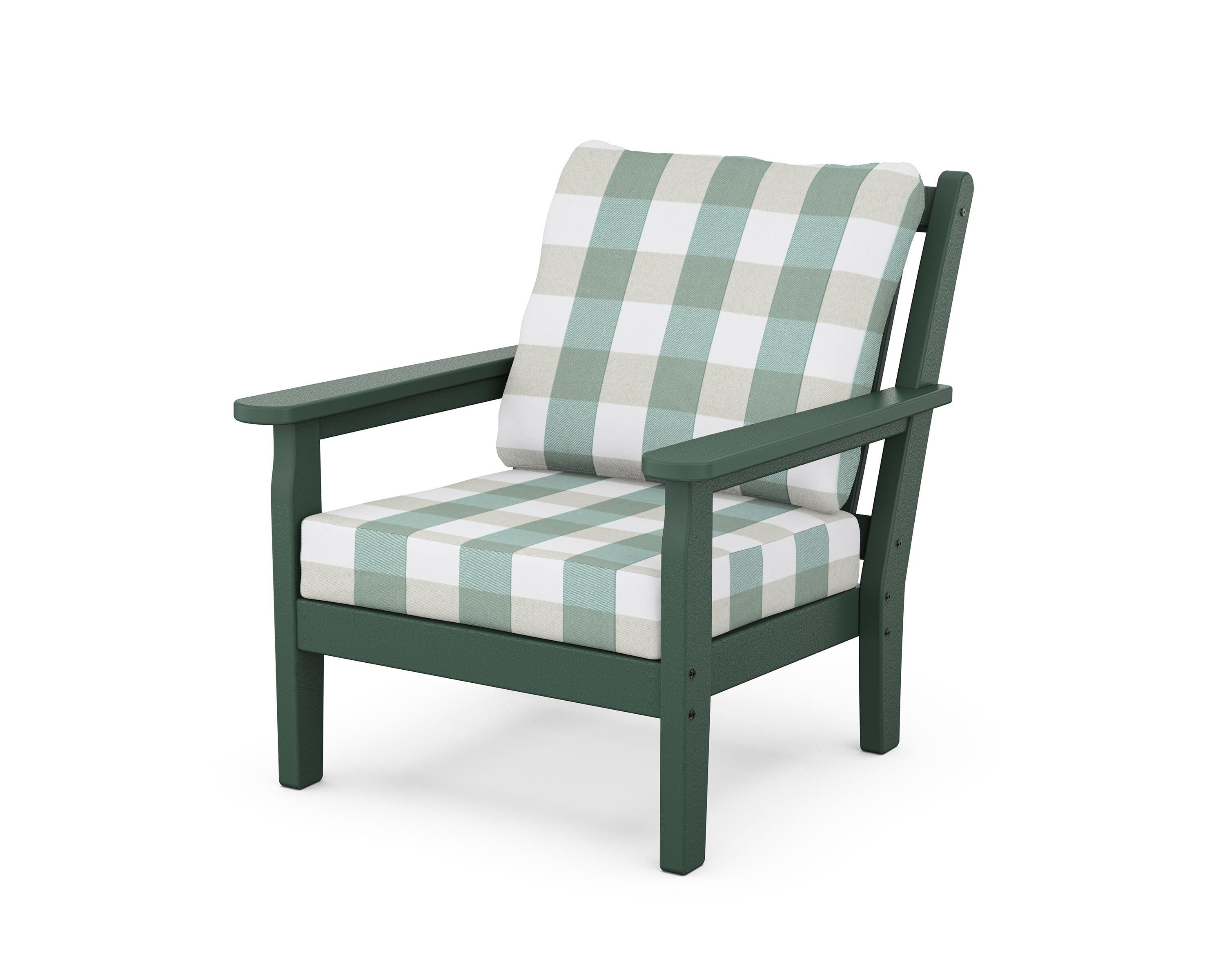 POLYWOOD® Chippendale Deep Seating Chair in Green / Buffalo Plaid Glacier Spa