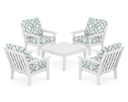 POLYWOOD® Vineyard 5-Piece Deep Seating Conversation Set in White / Trellis Glacier Spa