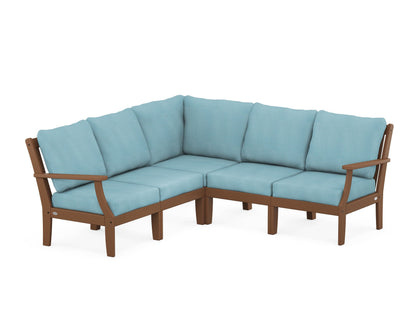 POLYWOOD® Braxton Modular 5-Piece Deep Seating Set in Teak / Lattice Sky Blue