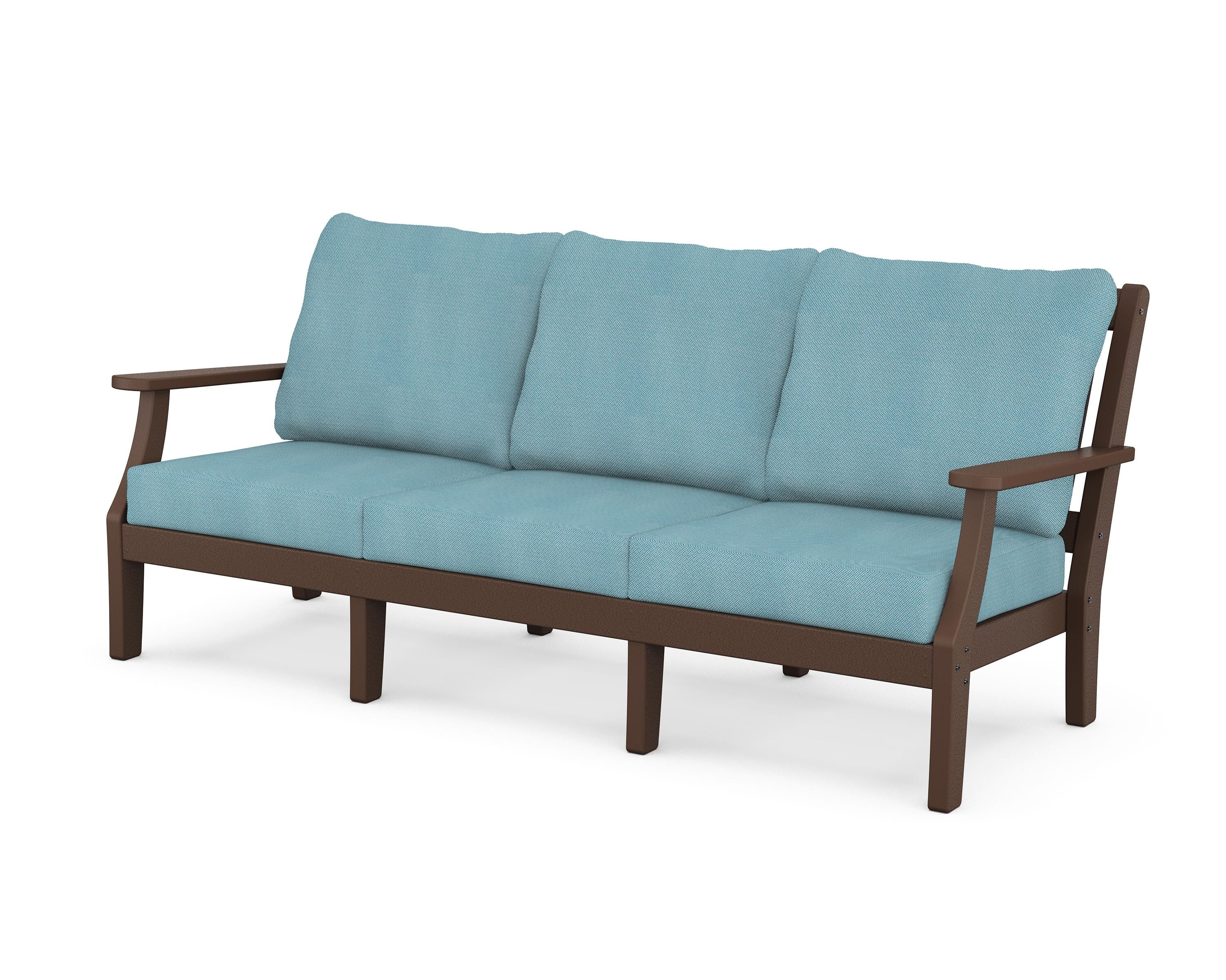 Martha Stewart by POLYWOOD® Chinoiserie Deep Seating Sofa in Mahogany / Lattice Sky Blue