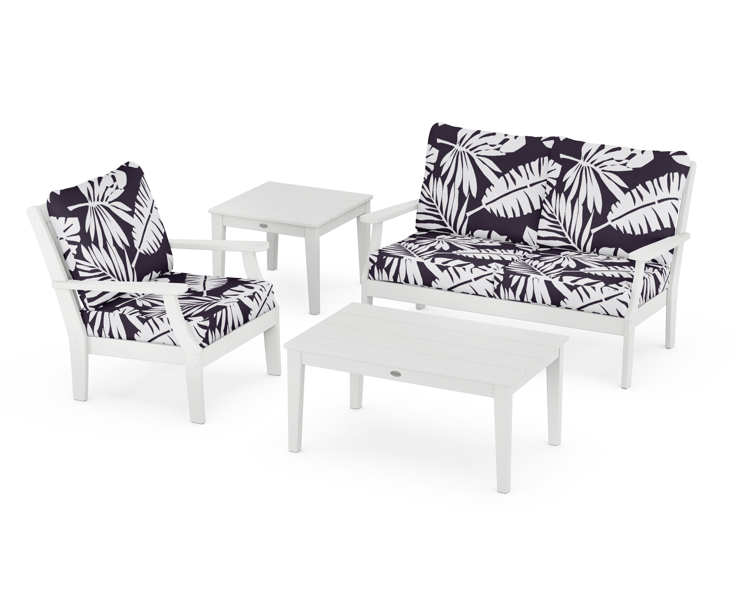 POLYWOOD® Braxton 4-Piece Deep Seating Set in White / Leaf Navy