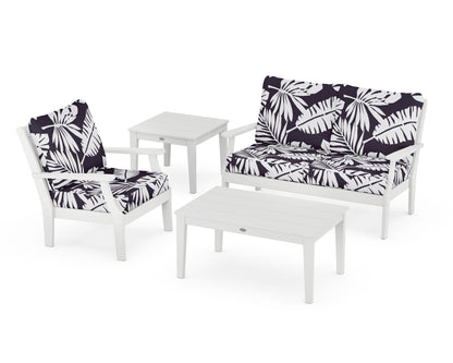 POLYWOOD® Braxton 4-Piece Deep Seating Set in White / Leaf Navy
