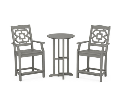 Martha Stewart by POLYWOOD® Chinoiserie 3-Piece Farmhouse Bistro Counter Set in Slate Grey
