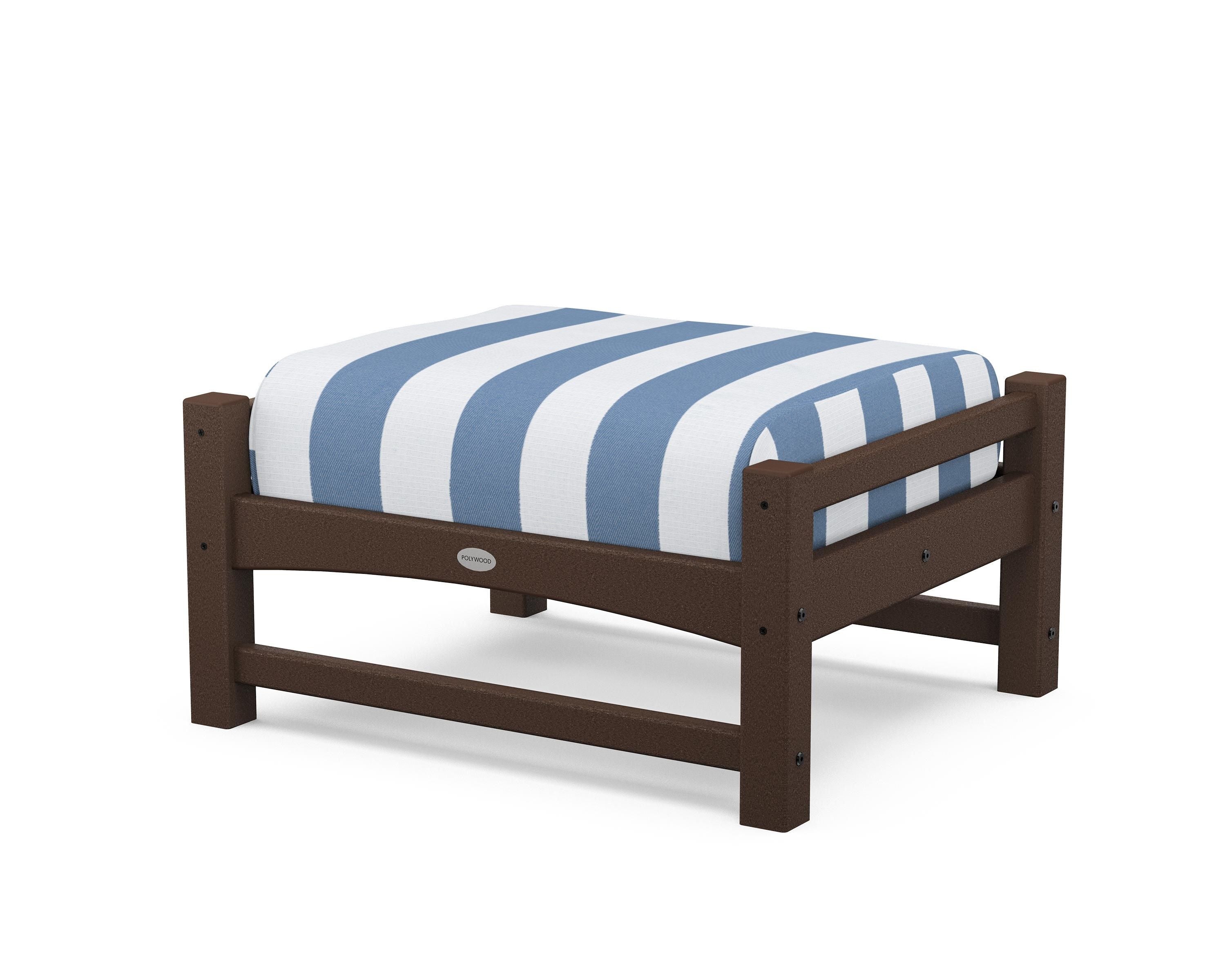 POLYWOOD® Club Ottoman in Mahogany / Cabana Stripe Sky Blue