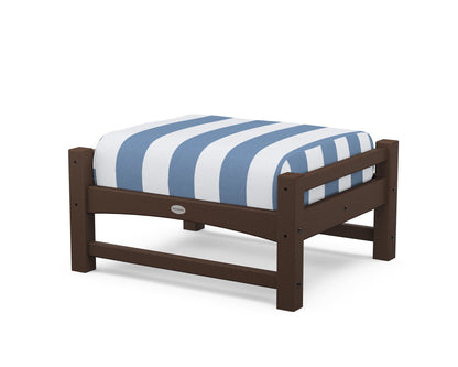 POLYWOOD® Club Ottoman in Mahogany / Cabana Stripe Sky Blue