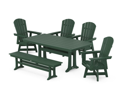 POLYWOOD® Nautical Adirondack Swivel 6-Piece Dining Set with Trestle Legs in Green