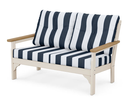POLYWOOD® Vineyard Deep Seating Loveseat in Sand / Natural / Cabana Stripe Marine Indigo