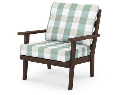 POLYWOOD® Grant Park Deep Seating Chair in Mahogany / Buffalo Plaid Glacier Spa