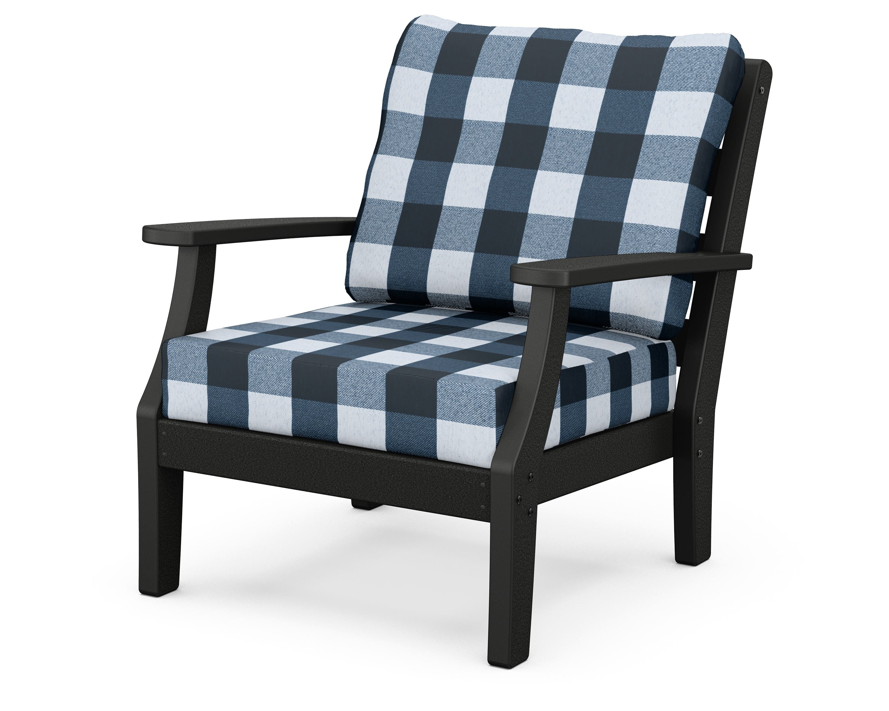 POLYWOOD® Chesapeake Deep Seating Chair in Black / Buffalo Plaid Marine Indigo