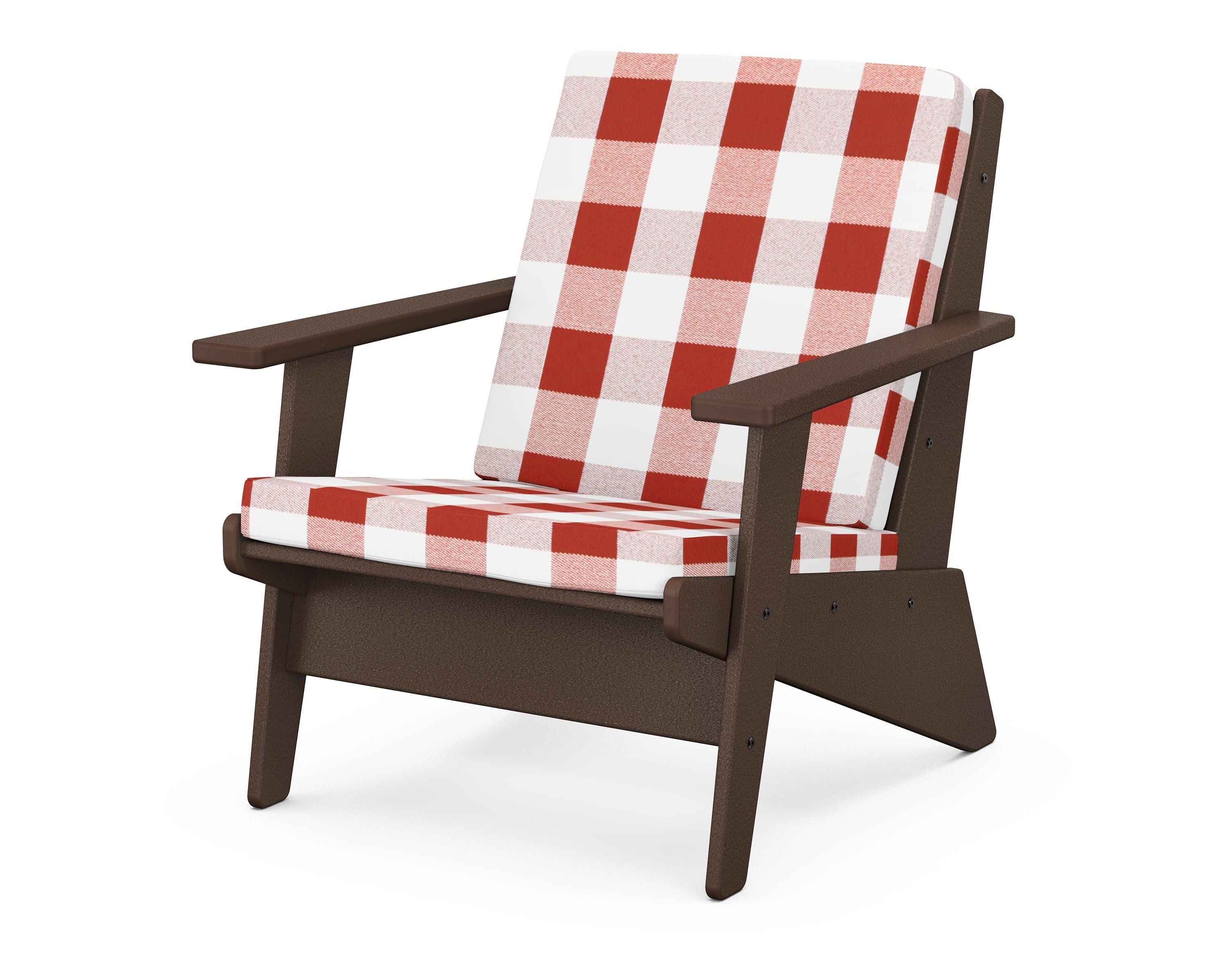 POLYWOOD® Riviera Modern Lounge Chair in Mahogany / Buffalo Plaid Crimson