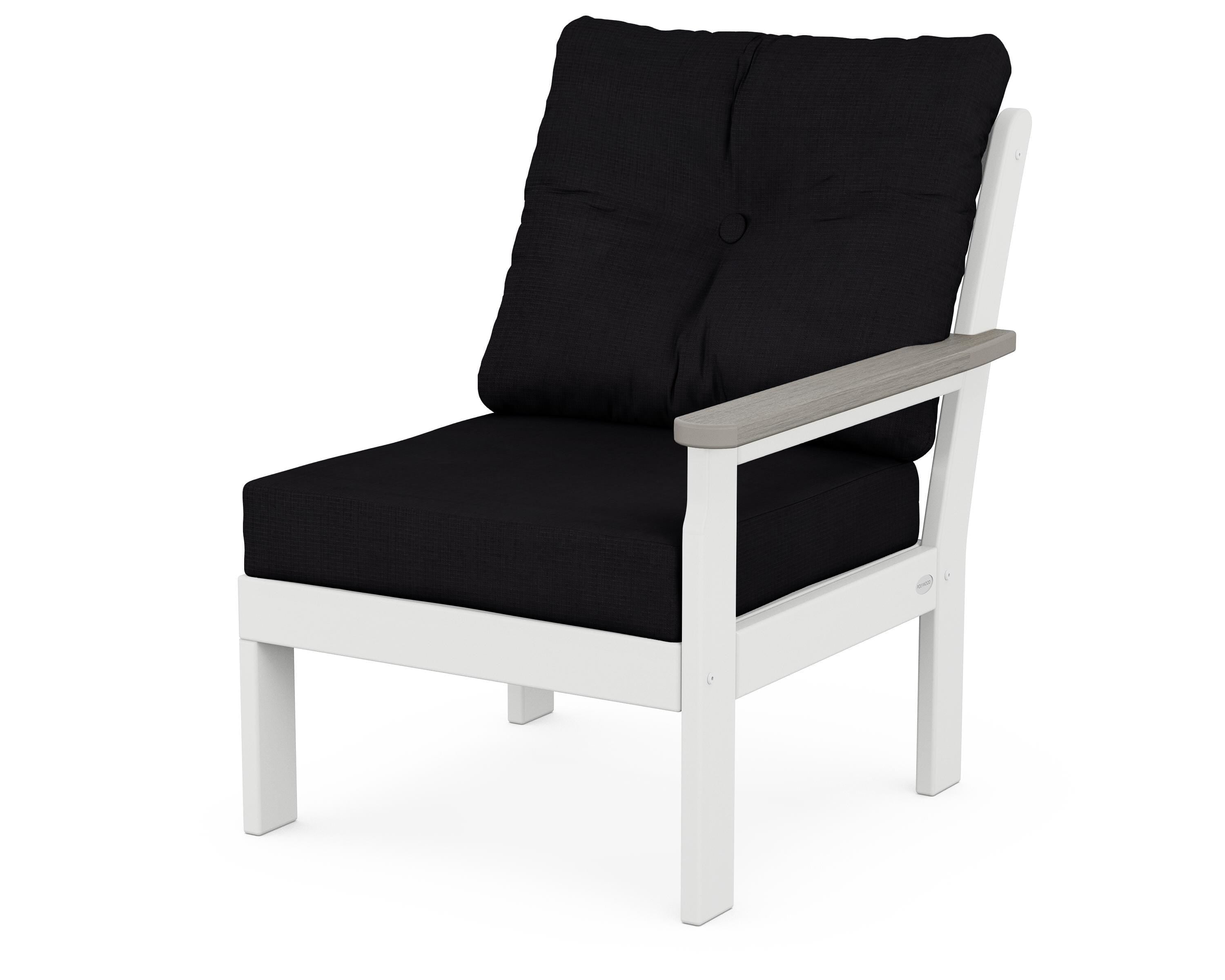 POLYWOOD® Vineyard Modular Right Arm Chair in White / Driftwood / Midnight Linen
