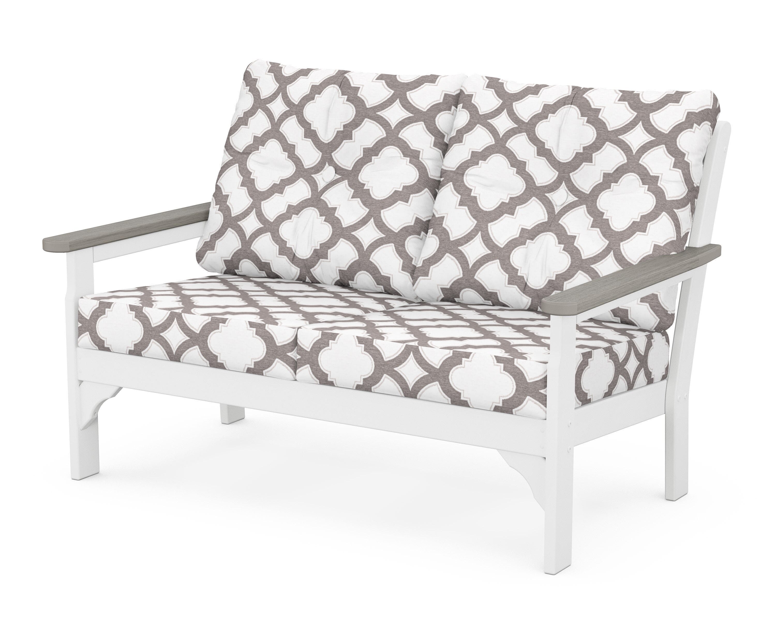 POLYWOOD® Vineyard Deep Seating Loveseat in White / Driftwood / Trellis Grey Mist