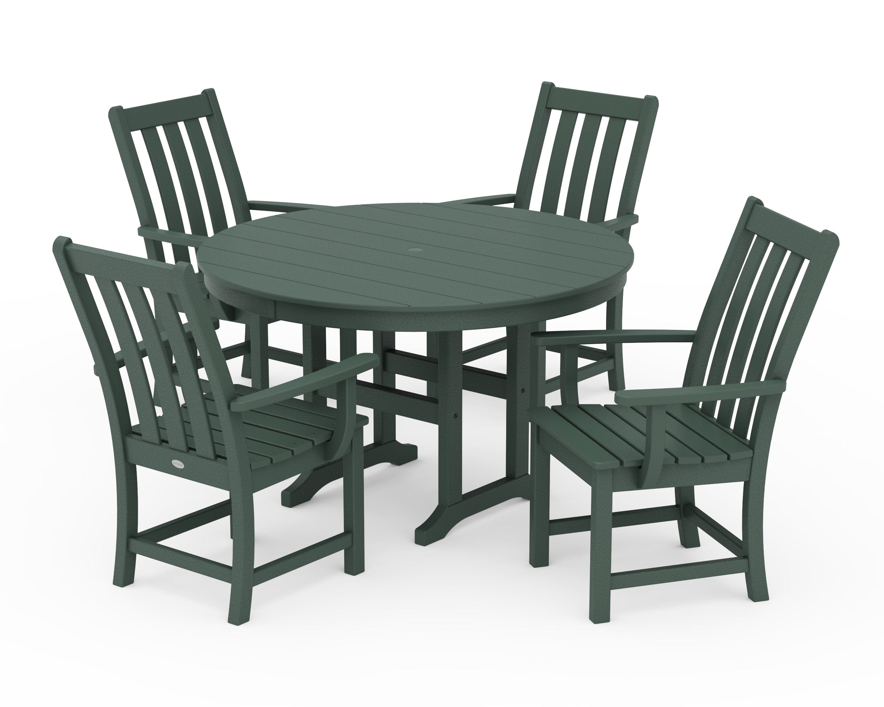 POLYWOOD® Vineyard 5-Piece Round Farmhouse Dining Set in Green