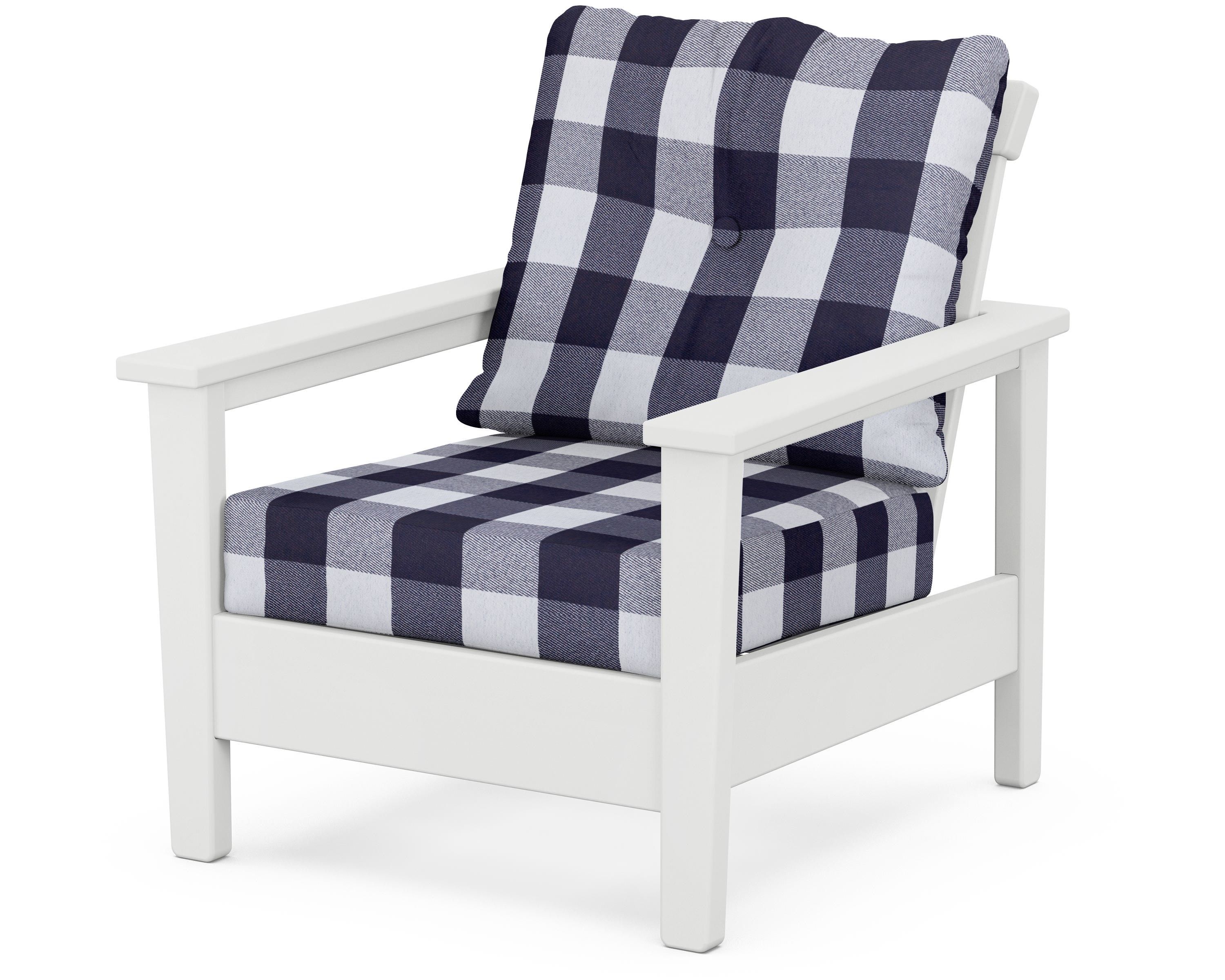 POLYWOOD® Prescott Deep Seating Chair in White / Buffalo Plaid Navy