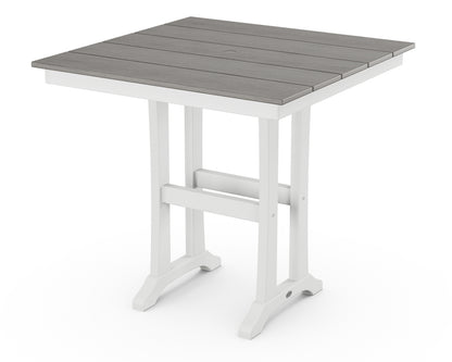 POLYWOOD® Farmhouse Trestle 37" Counter Table in White / Driftwood
