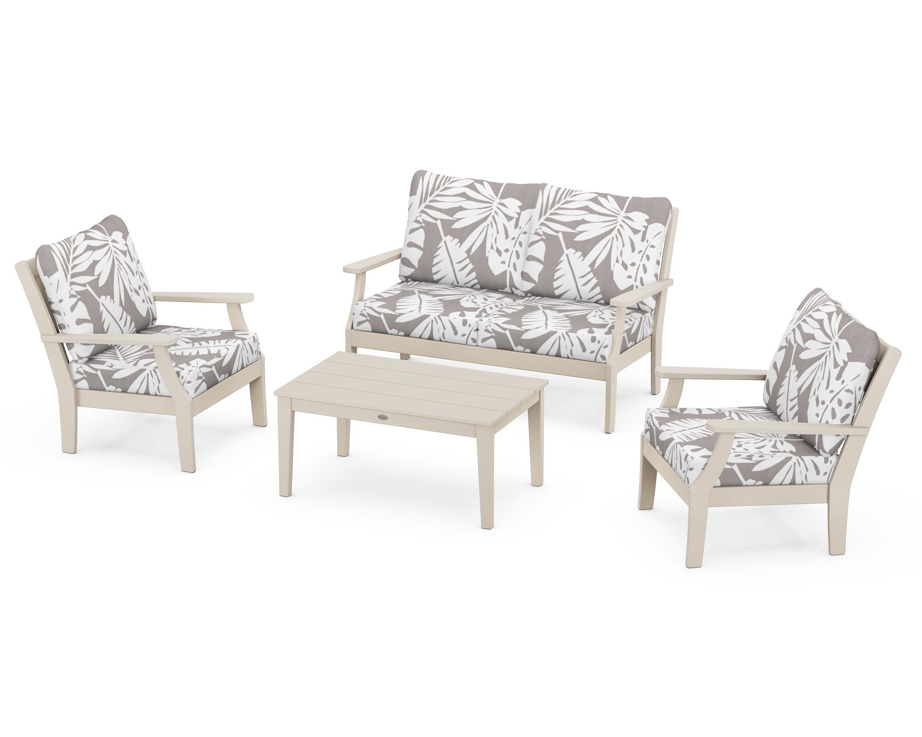 POLYWOOD® Braxton 4-Piece Deep Seating Chair Set in Sand / Leaf Grey Mist
