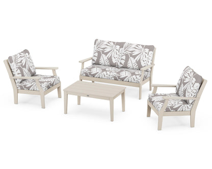 POLYWOOD® Braxton 4-Piece Deep Seating Chair Set in Sand / Leaf Grey Mist
