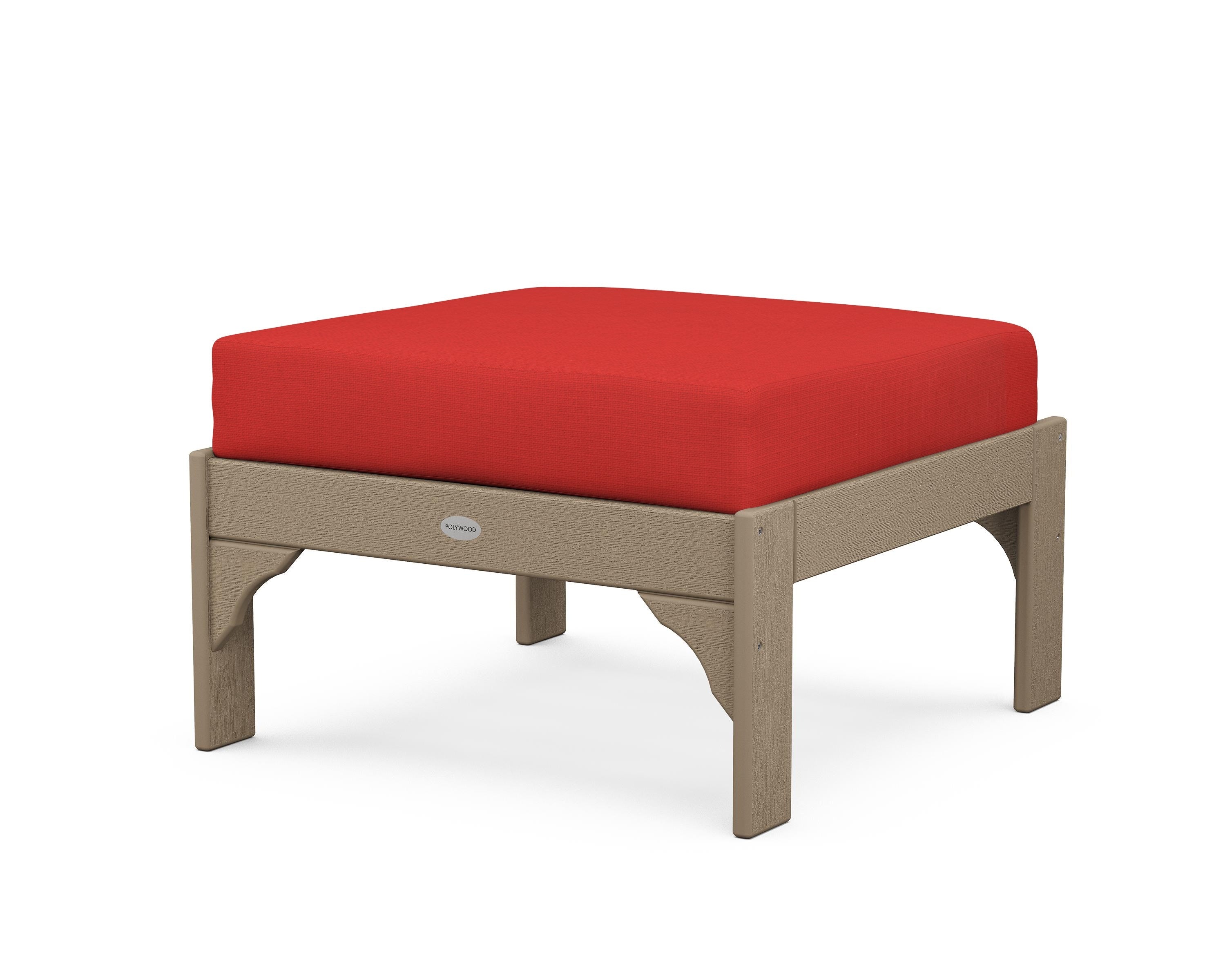POLYWOOD¬Æ Vineyard Deep Seating Ottoman in Vintage Sahara / Crimson Linen