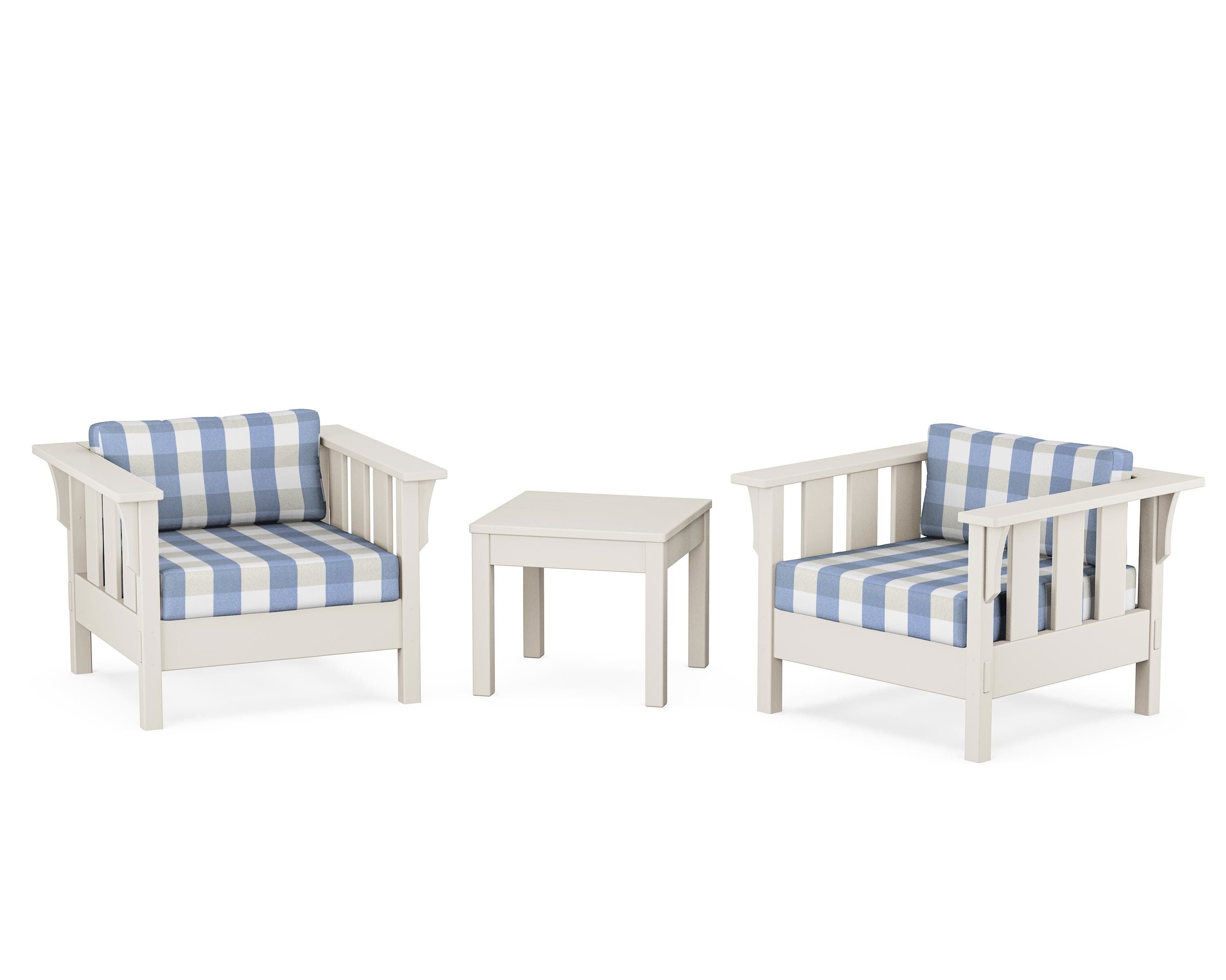Martha Stewart by POLYWOOD® Acadia 3-Piece Deep Seating Set in Sand / Buffalo Plaid Sky Blue