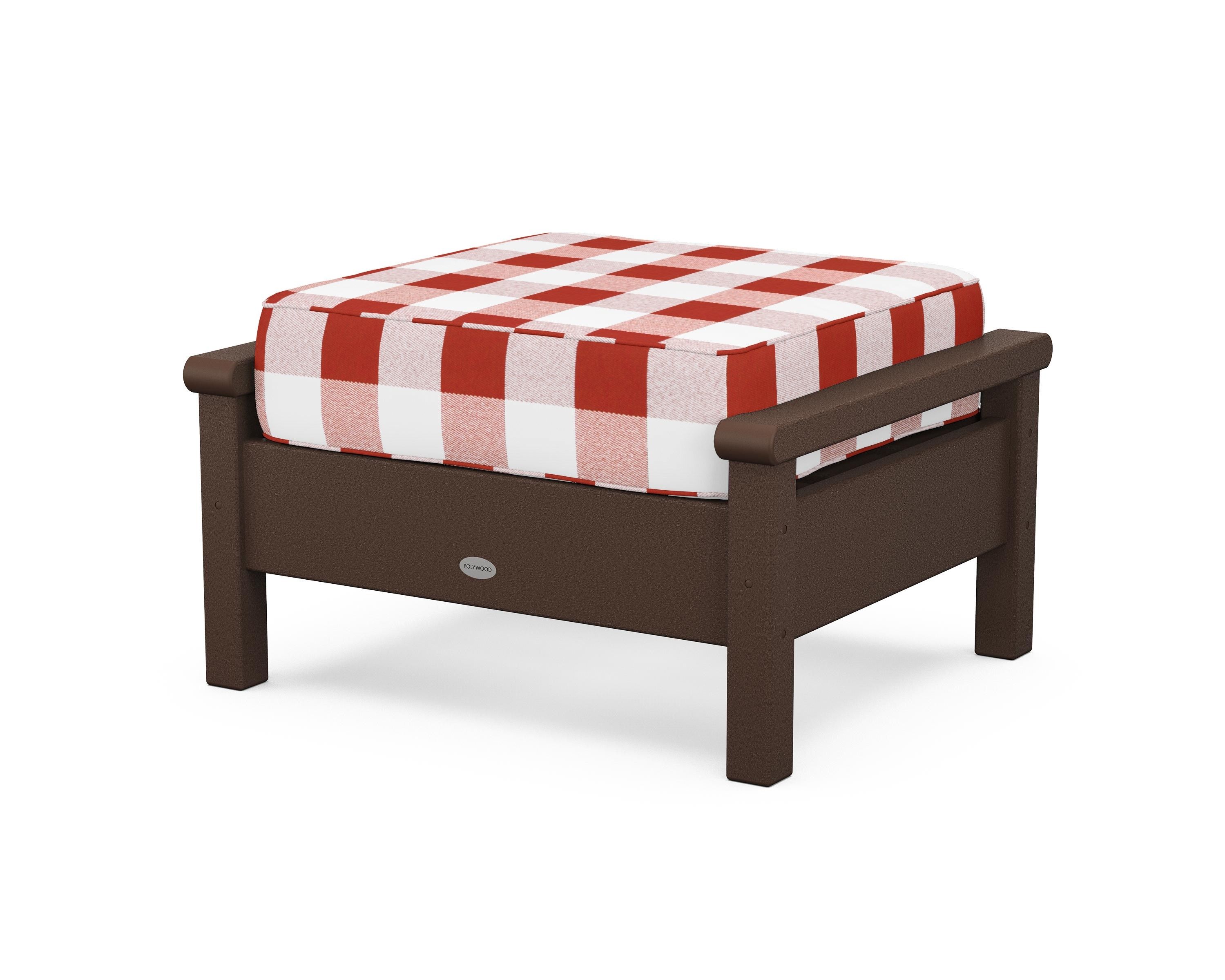 POLYWOOD® Harbour Deep Seating Ottoman in Mahogany / Buffalo Plaid Crimson