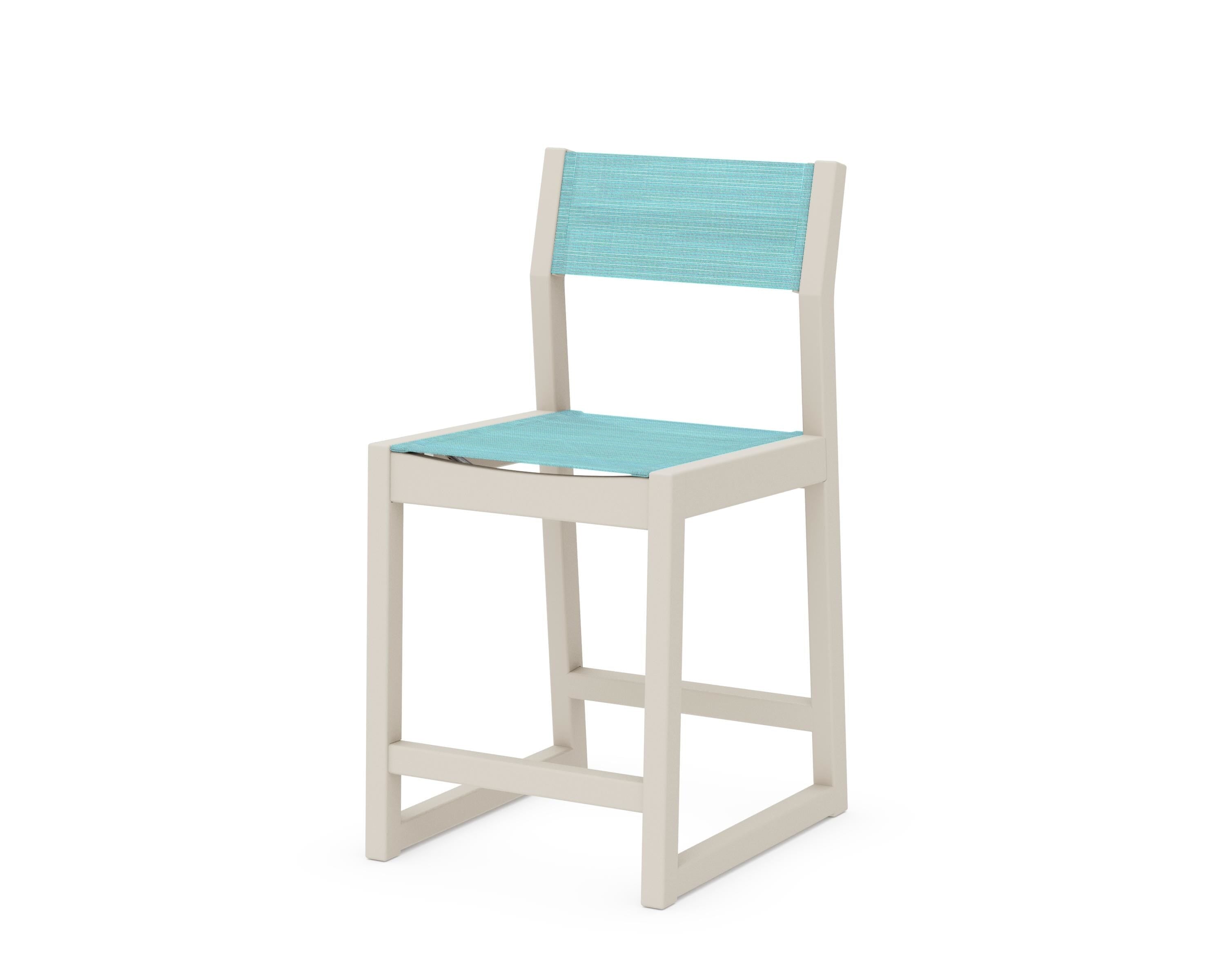 POLYWOOD® EDGE Sling Counter Side Chair in Sand / Dupioni Aquamarine Sling