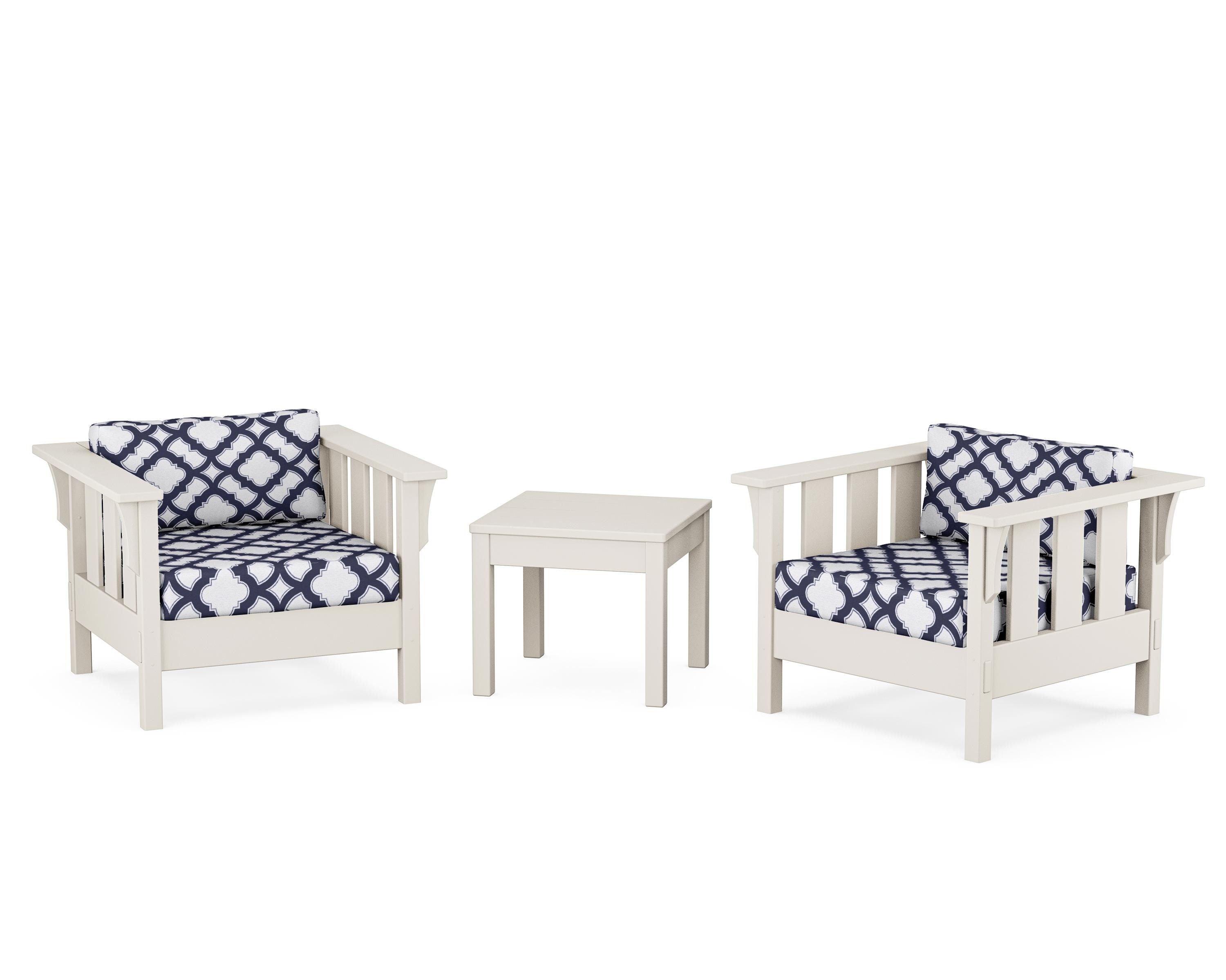 Martha Stewart by POLYWOOD® Acadia 3-Piece Deep Seating Set in Sand / Trellis Navy