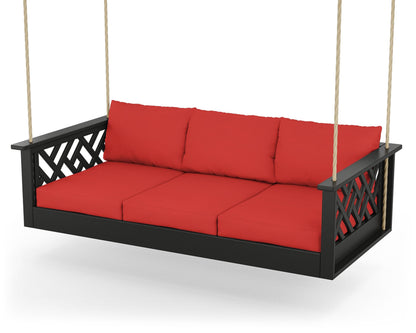 POLYWOOD® Chippendale Daybed Swing in Black / Crimson Linen
