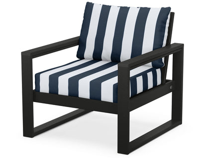 POLYWOOD® EDGE Club Chair in Black / Cabana Stripe Marine Indigo