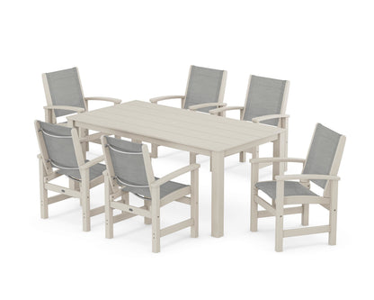 POLYWOOD® Coastal 7-Piece Parsons Dining Set in Sand / Metallic Sling