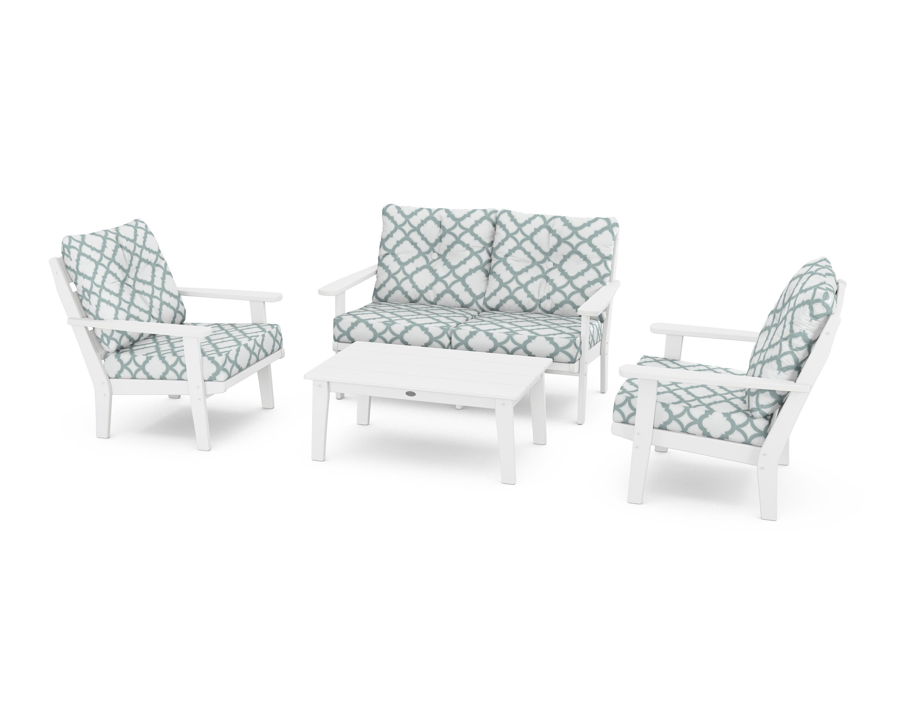 POLYWOOD® Lakeside 4-Piece Deep Seating Set in White / Trellis Glacier Spa
