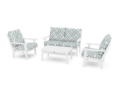 POLYWOOD® Lakeside 4-Piece Deep Seating Set in White / Trellis Glacier Spa