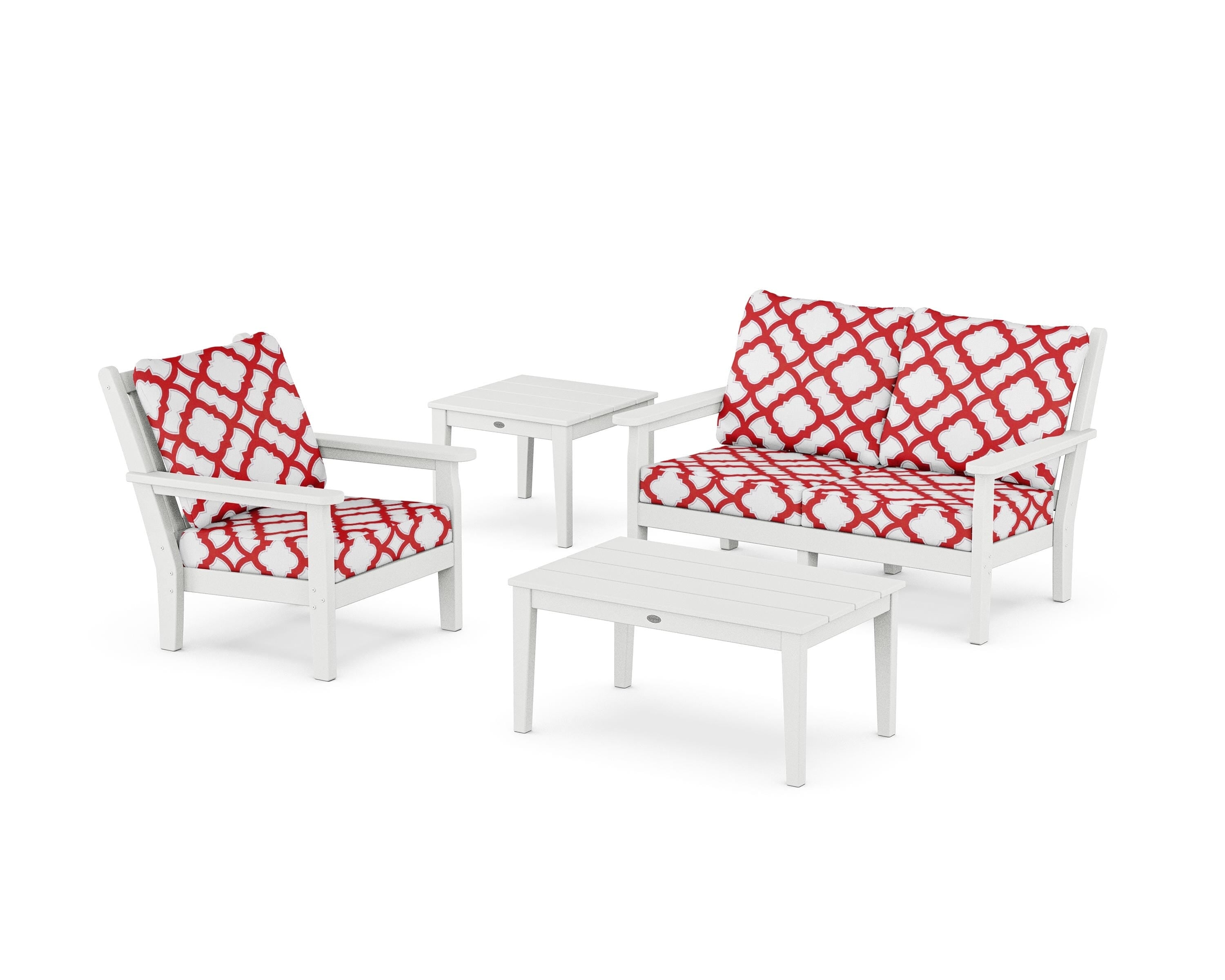 POLYWOOD® Chippendale 4-Piece Deep Seating Set in White / Trellis Crimson