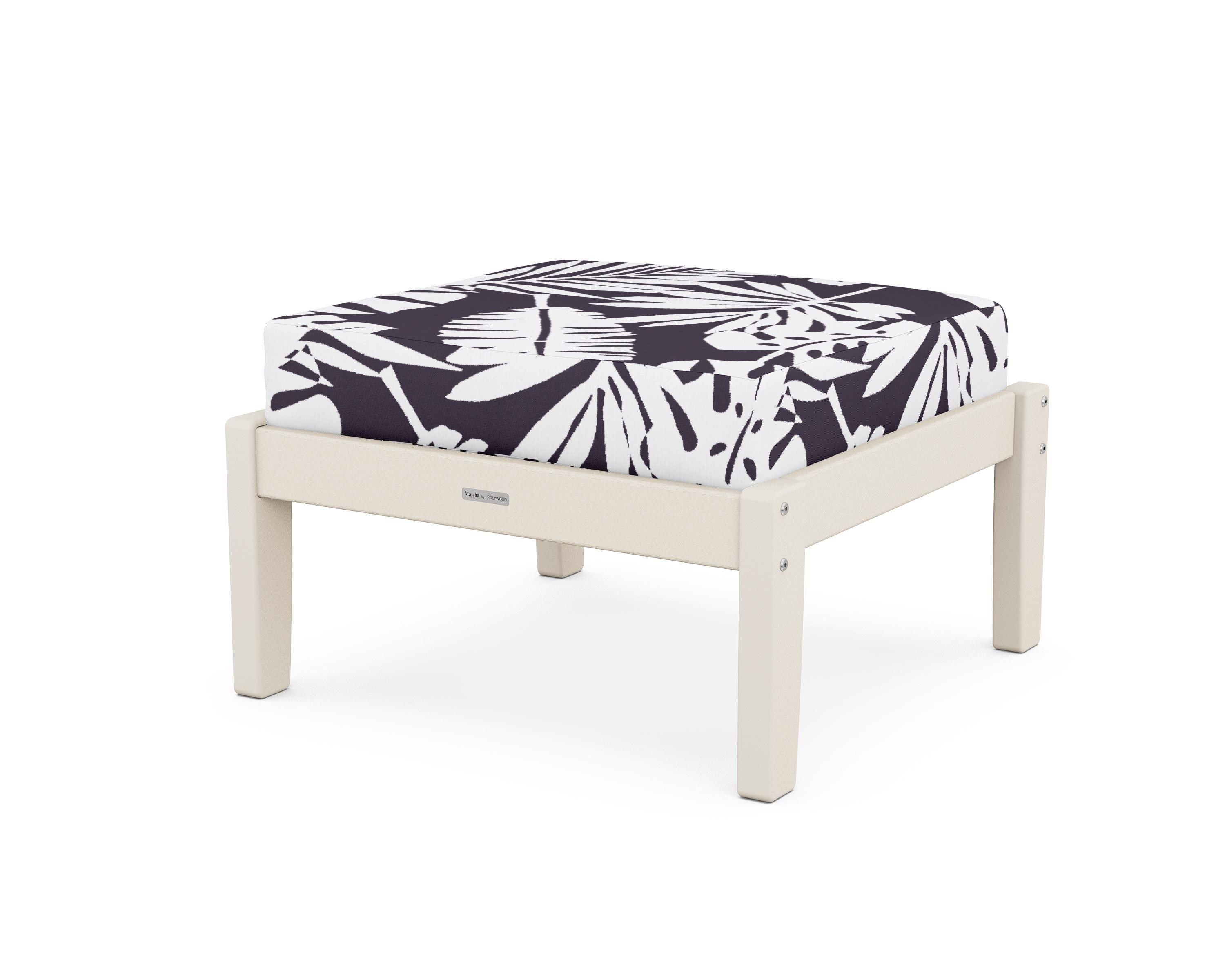 Martha Stewart by POLYWOOD® Chinoiserie Deep Seating Ottoman in Sand / Leaf Navy
