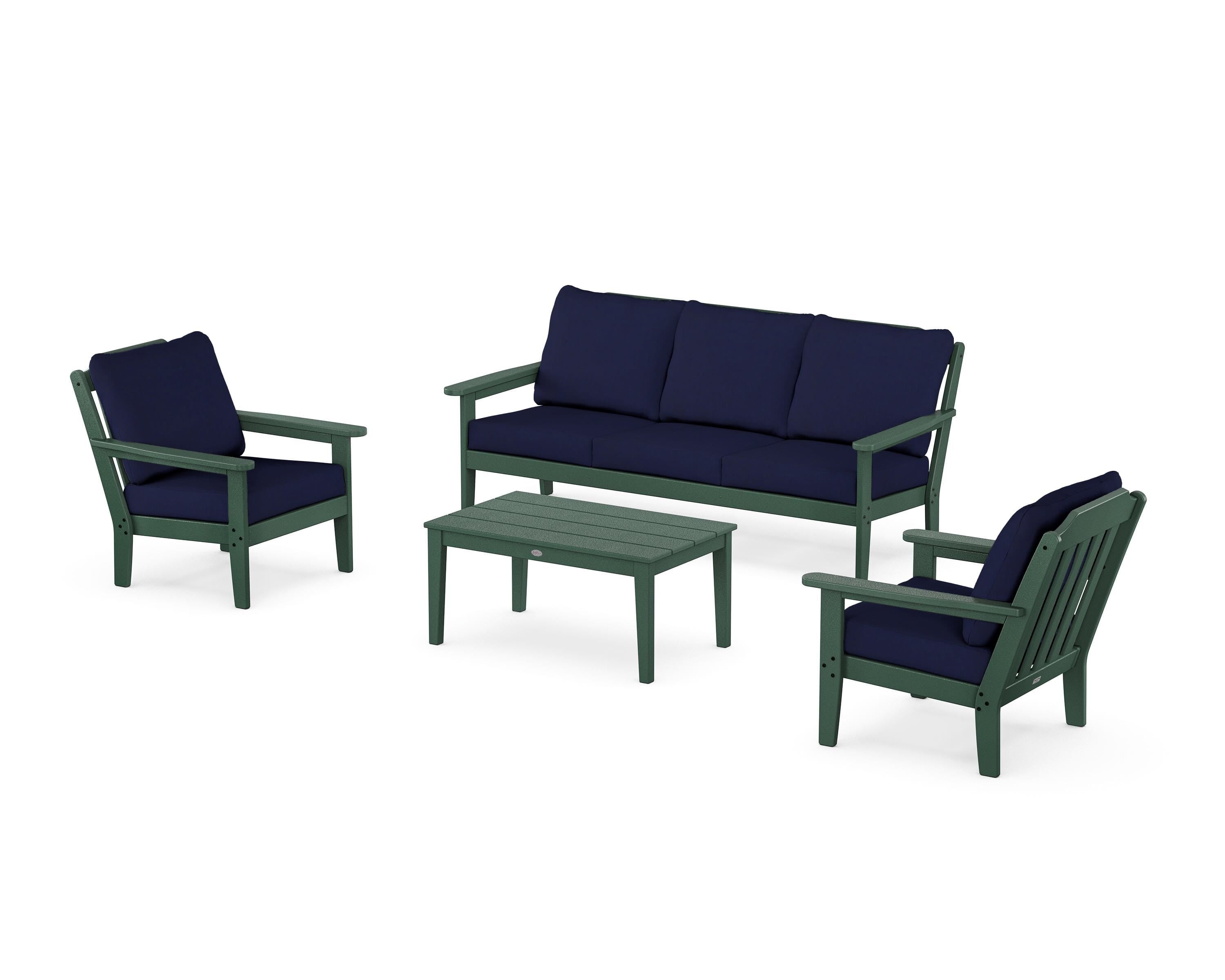 Country Living Cottage 4-Piece Deep Seating Set with Sofa in Green / Navy