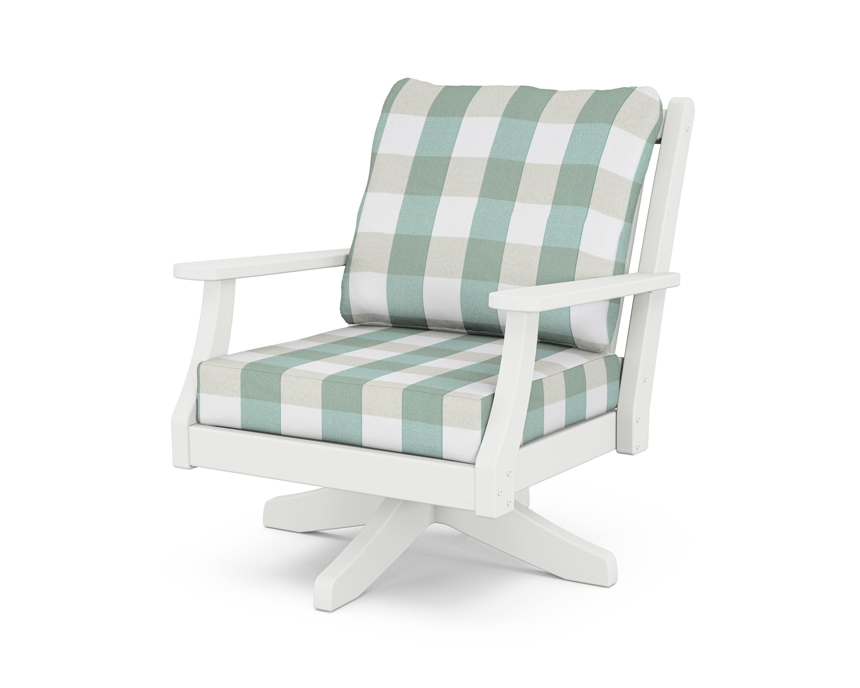 Country Living Wovendale Deep Seating Swivel Chair in White / Buffalo Plaid Glacier Spa